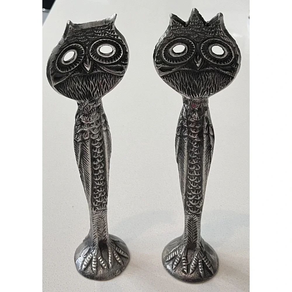 Retired Pottery Barn Metal Owl Salad Serving Utensils Pair RARE